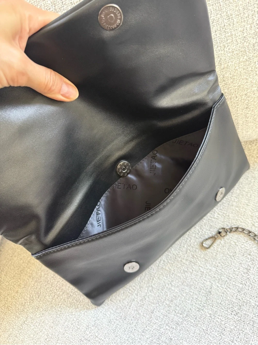 Elegant Black Foldover Chain-Strap Clutch